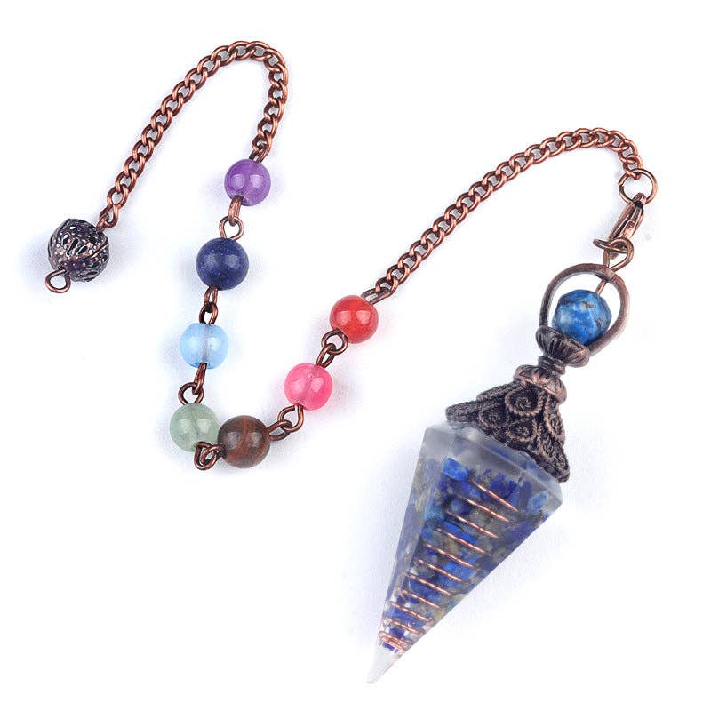 Hexagonal Cone Stone Pendulum with Chakra Chain - CS