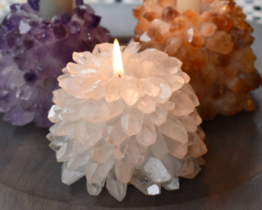 Natural Crystal Quartz Taper Candle Holder