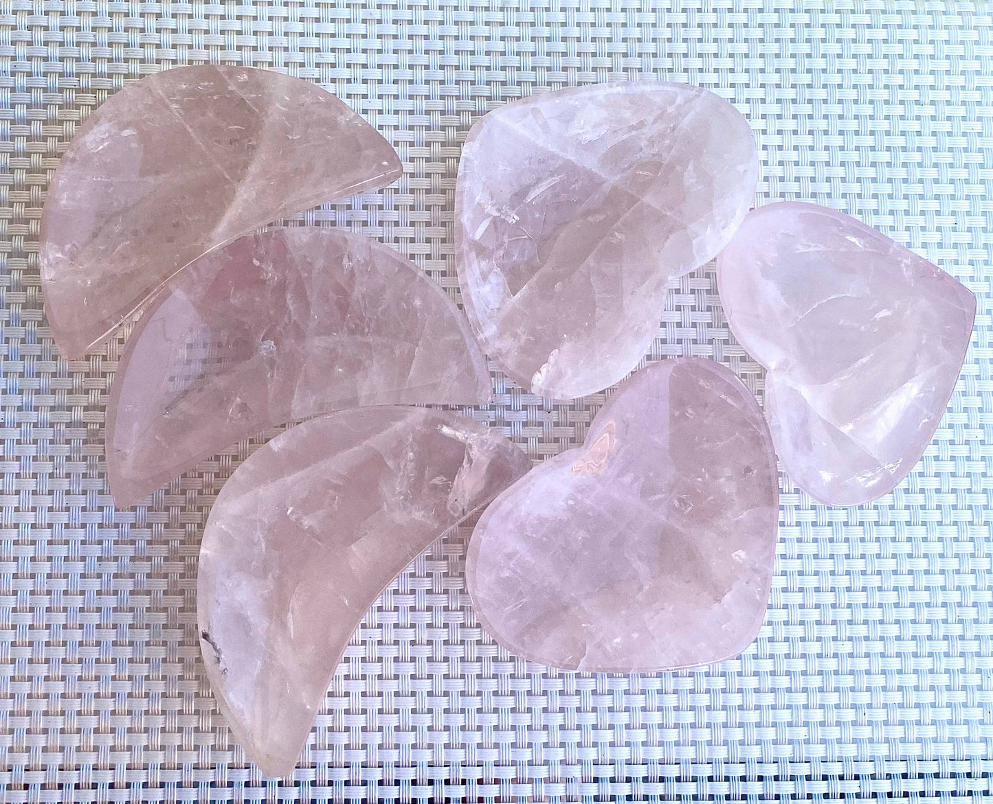 Natural Rose Quartz Hearts & Moon Bowls