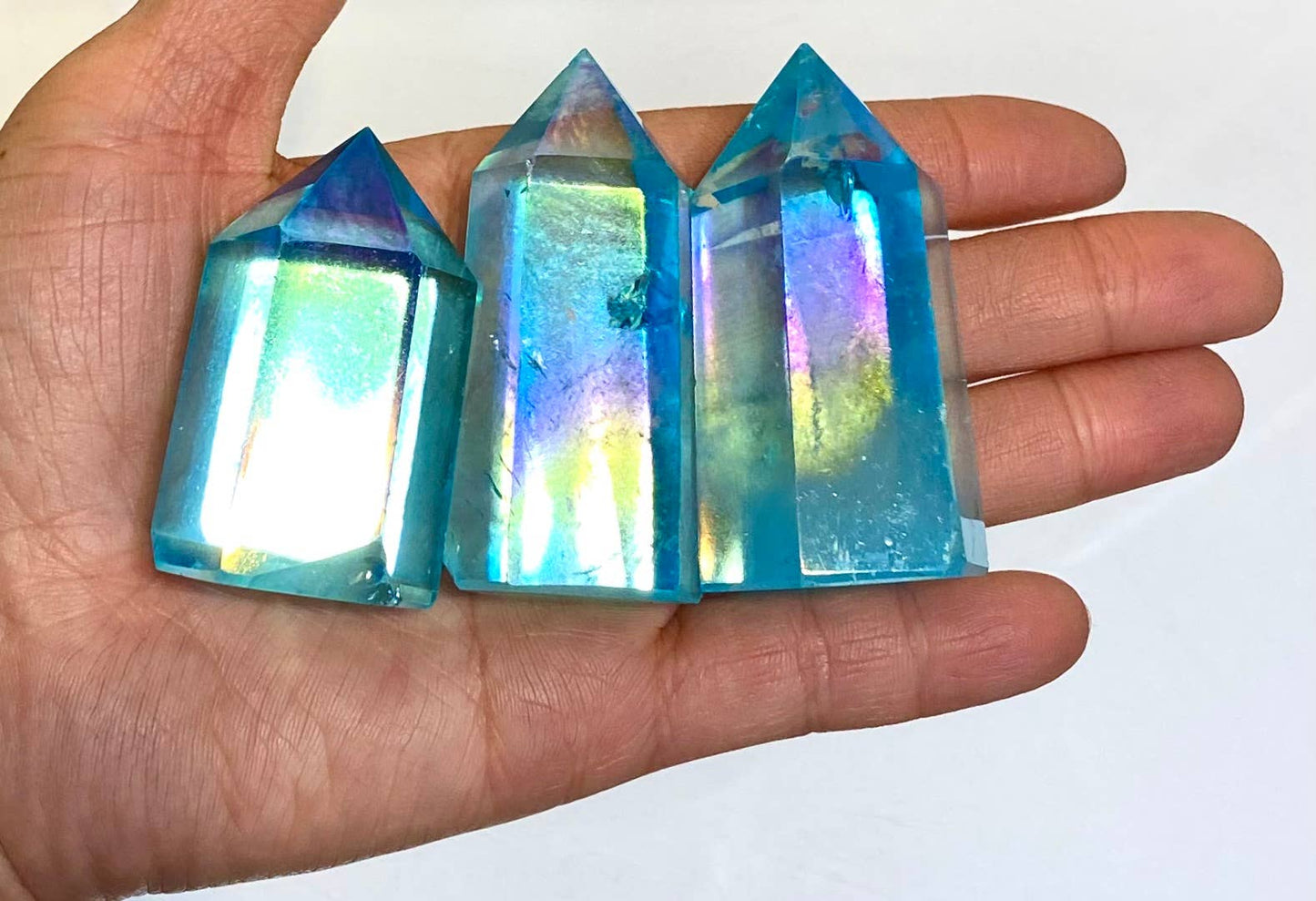 Aqua Aura Quartz Obelisk Tower