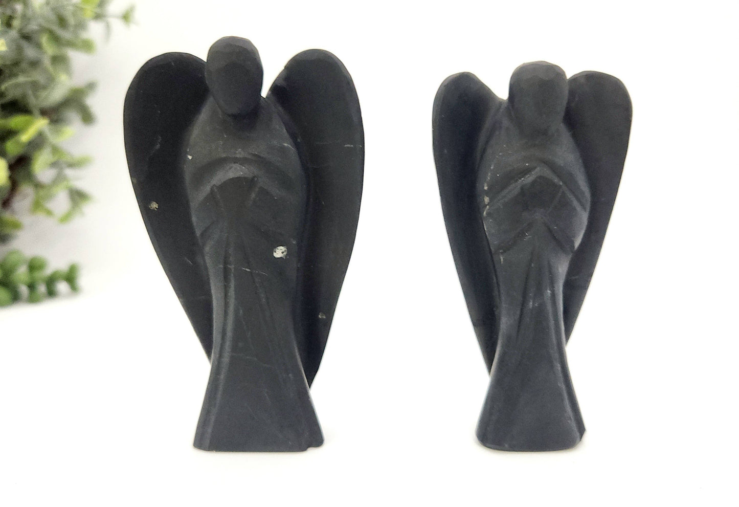 Shungite Hand Carved Gemstone Angel Figurine 2" Tall