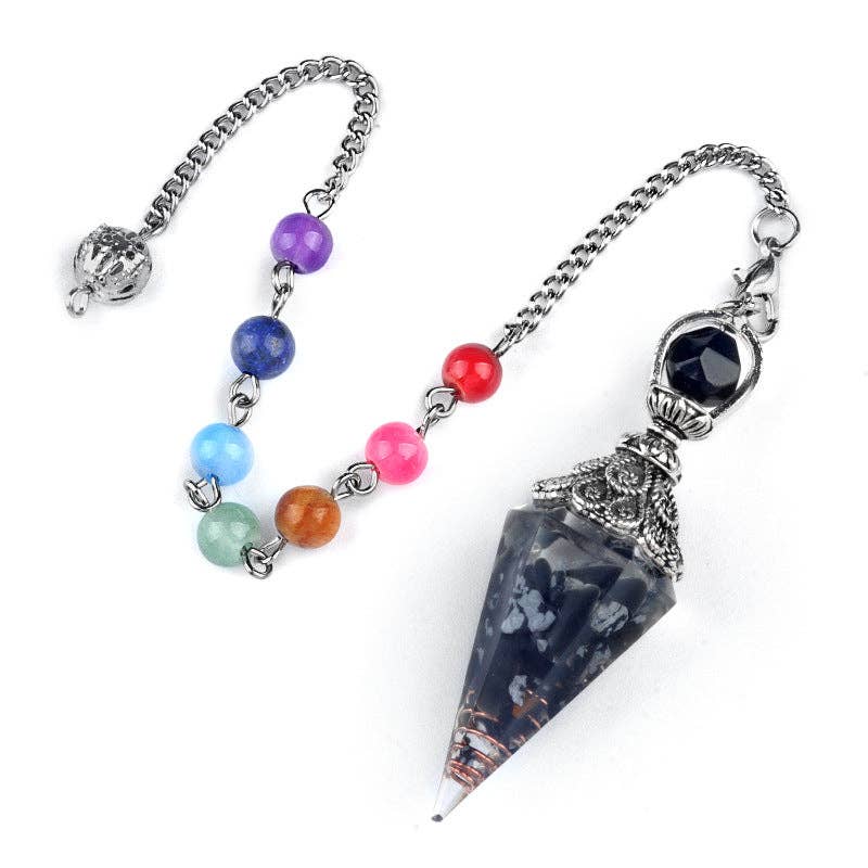 Hexagonal Cone Gravel Pendulum with Chakra Chain - CS