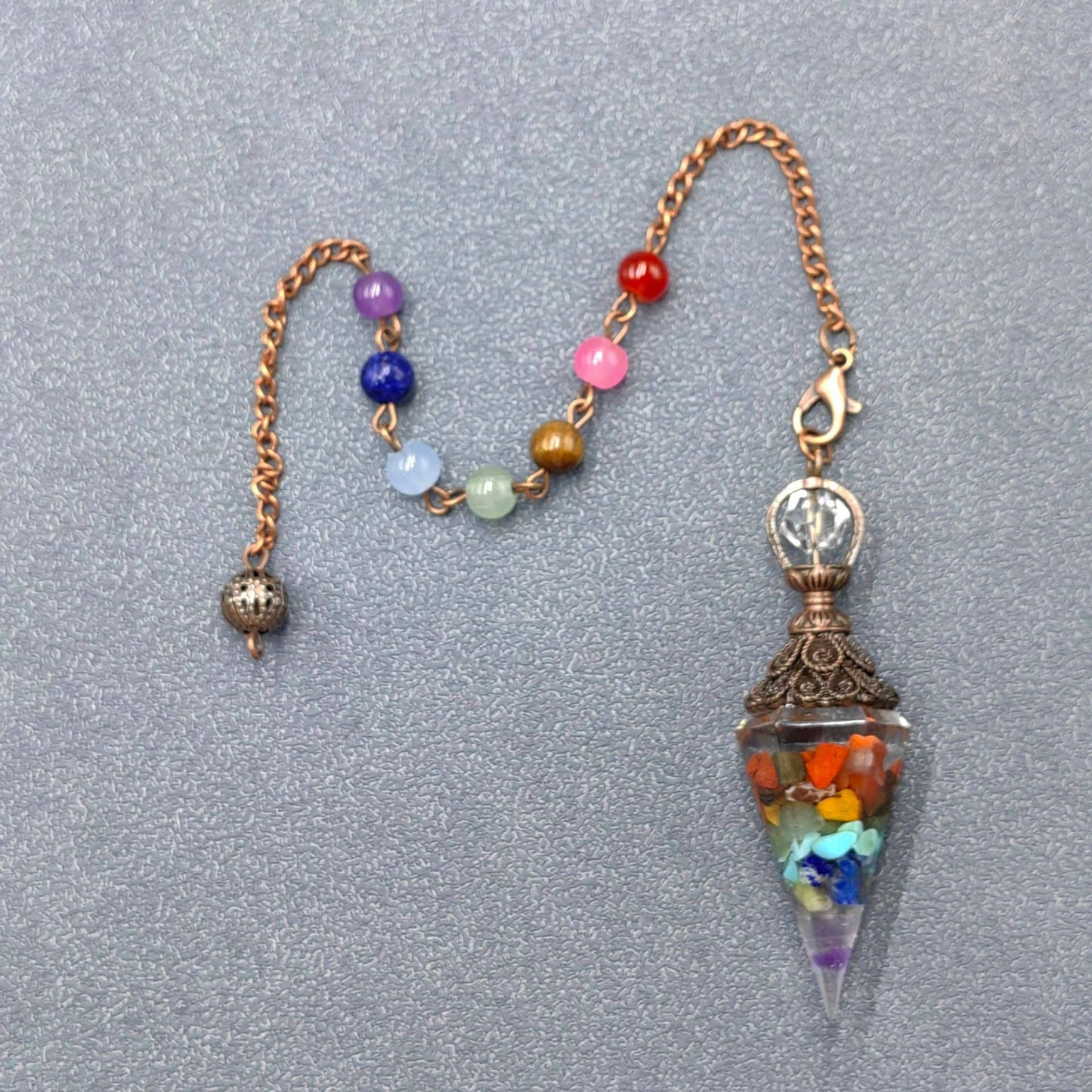 Hexagonal Cone Stone Pendulum with Chakra Chain - CS