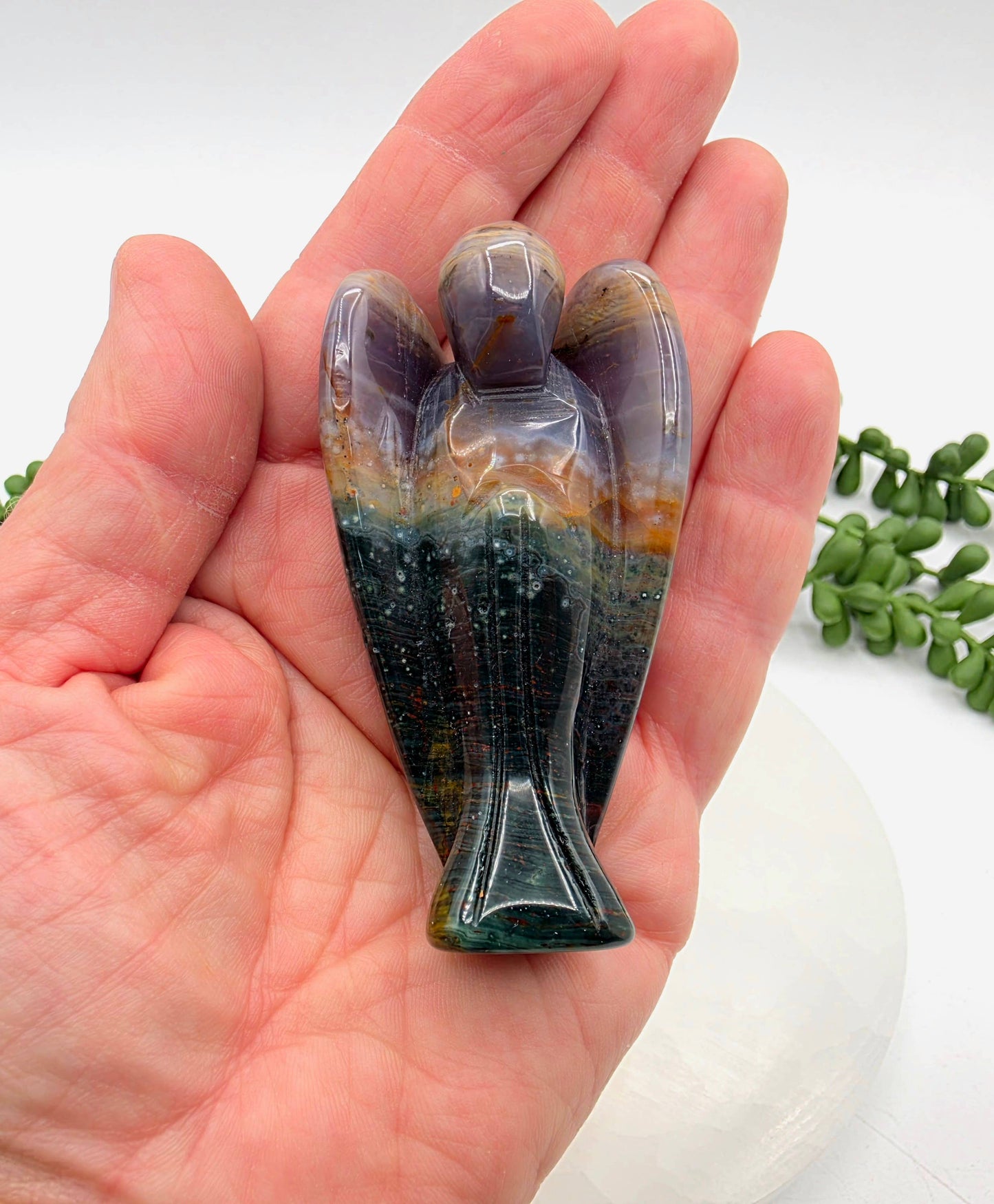 Ocean Jasper Gemstone Angel Figurine (3")