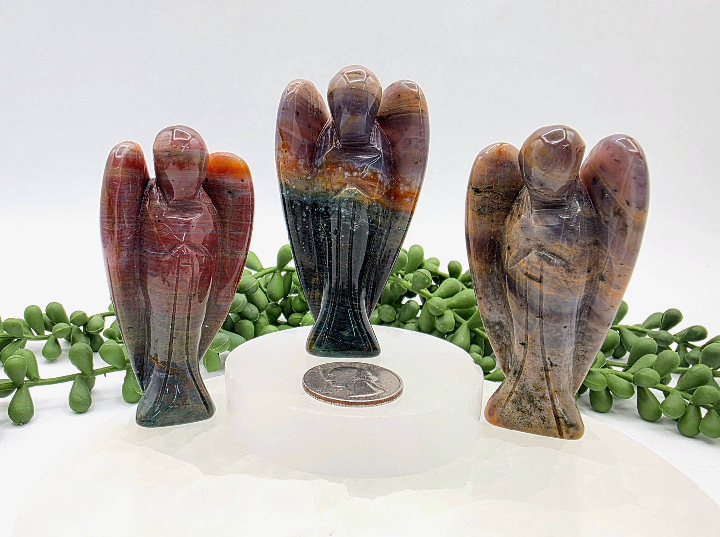 Ocean Jasper Gemstone Angel Figurine (3")