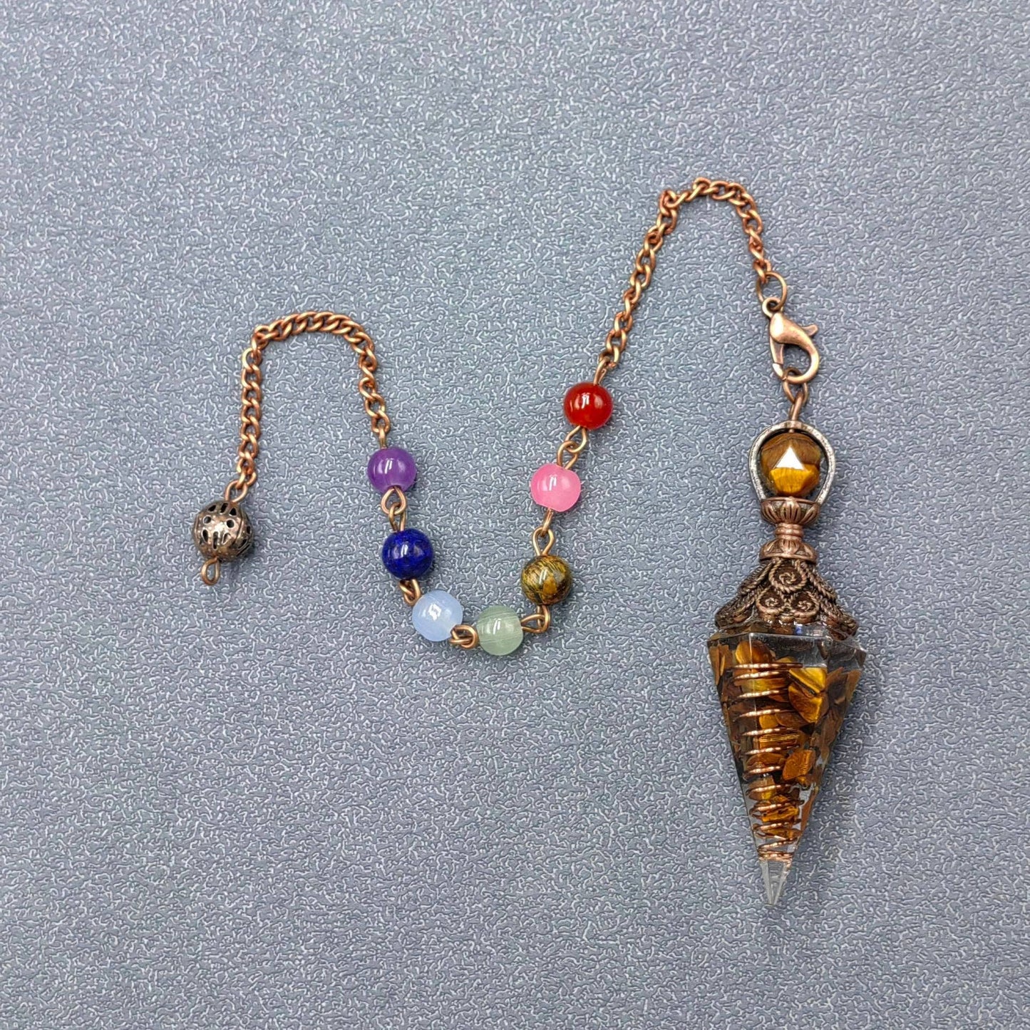 Hexagonal Cone Stone Pendulum with Chakra Chain - CS