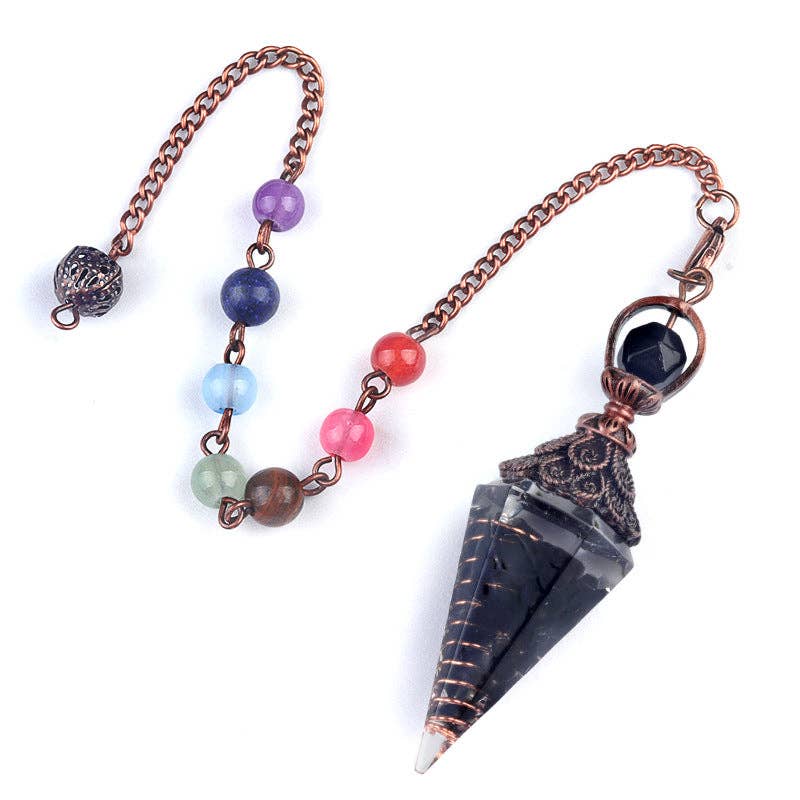 Hexagonal Cone Stone Pendulum with Chakra Chain - CS