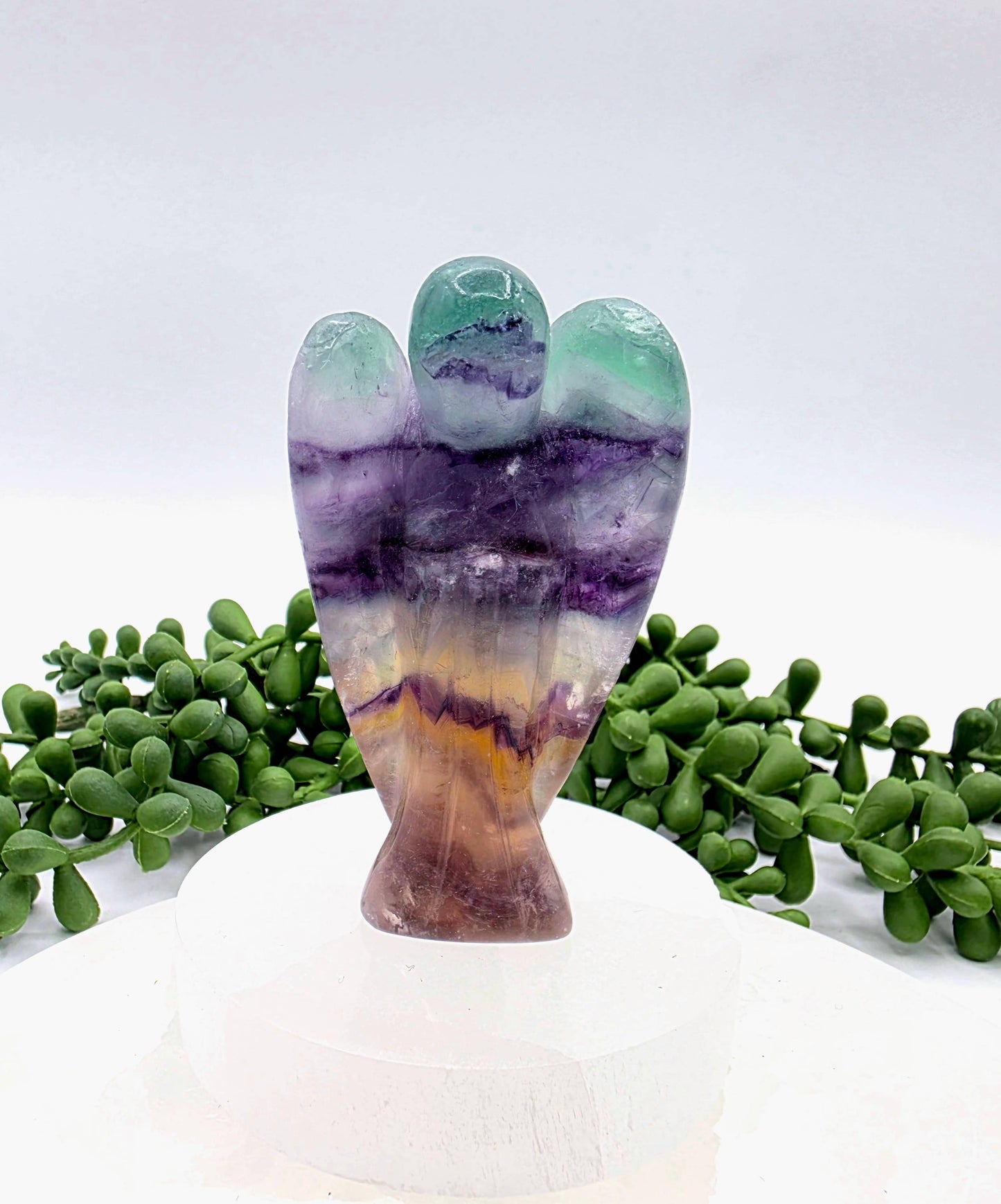Rainbow Fluorite Gemstone Angel Figurine (3")