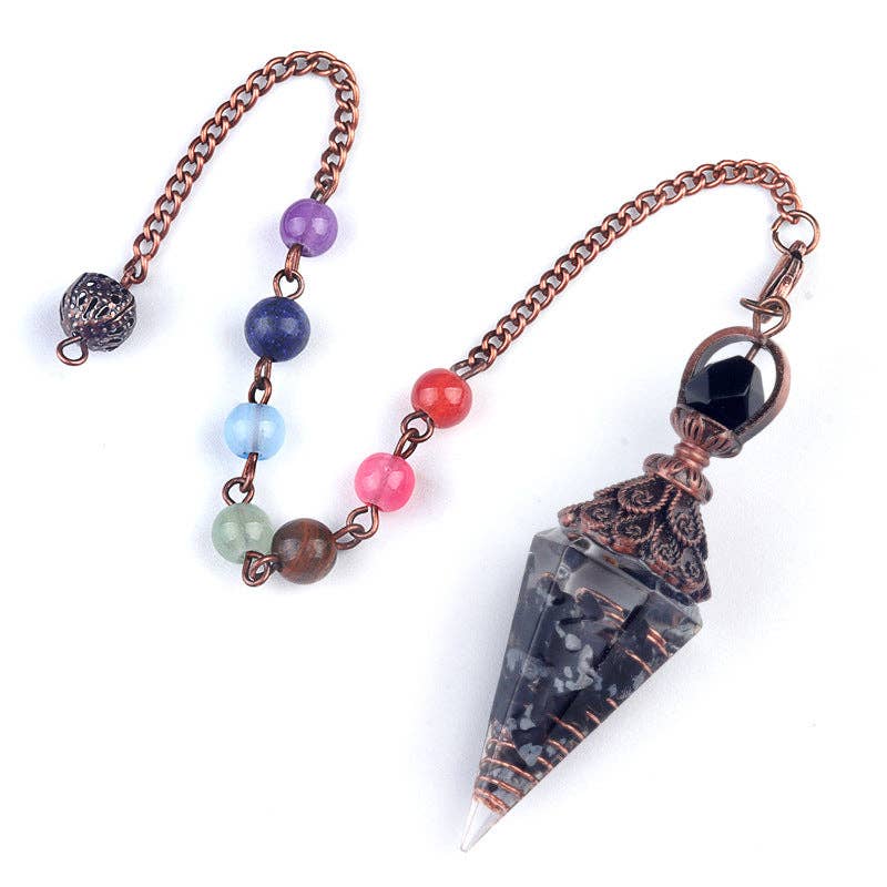 Hexagonal Cone Stone Pendulum with Chakra Chain - CS