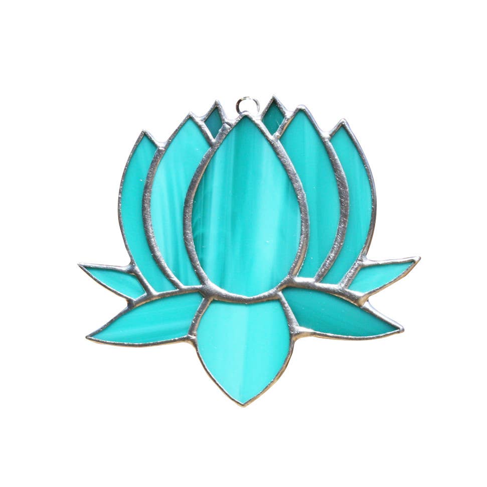 Small Lotus Stained Glass Suncatcher 3" x 4" - Nature Decor