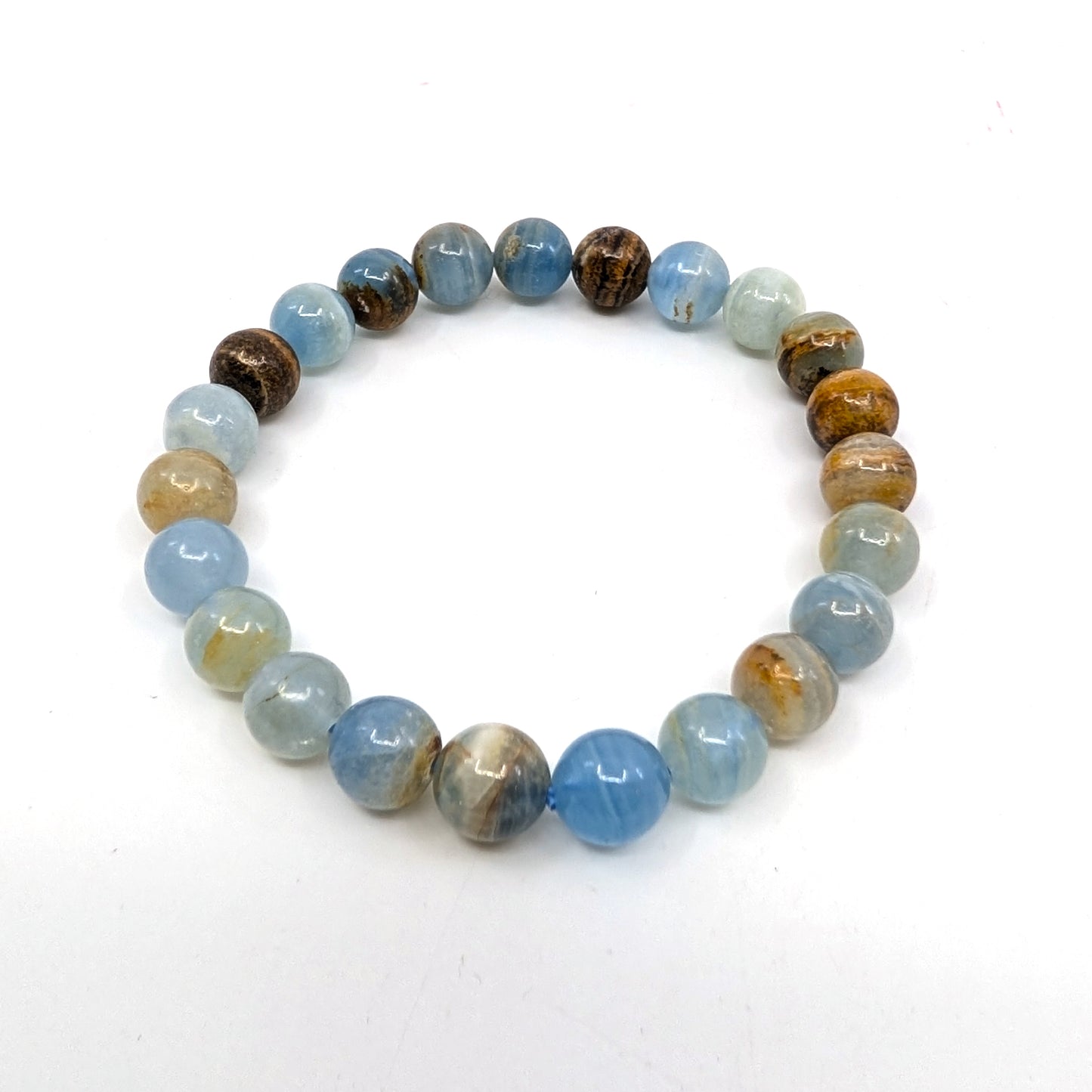 Aquatine Lemurian Calcite 8mm 7.5” Stretch Bracelet