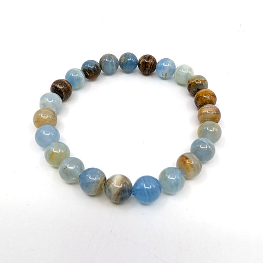 Aquatine Lemurian Calcite 8mm 7.5” Stretch Bracelet