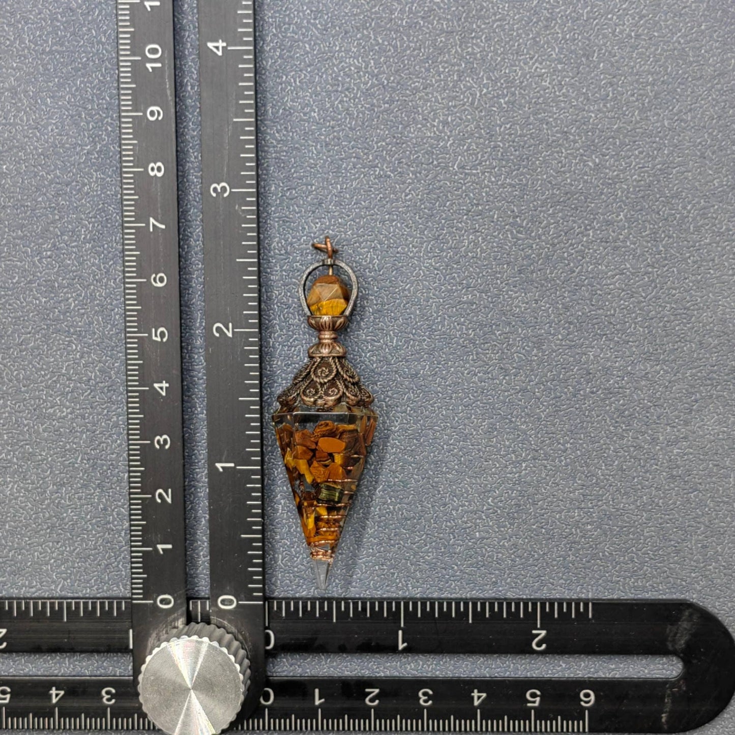 Hexagonal Cone Stone Pendulum with Chakra Chain - CS
