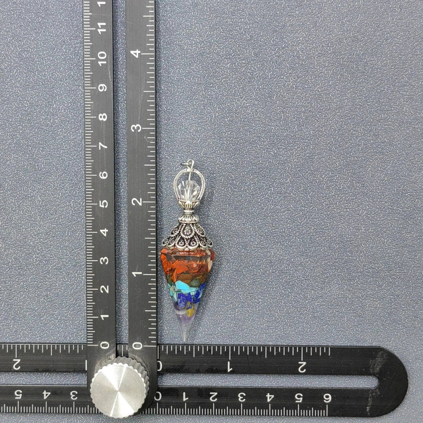 Hexagonal Cone Gravel Pendulum with Chakra Chain - CS