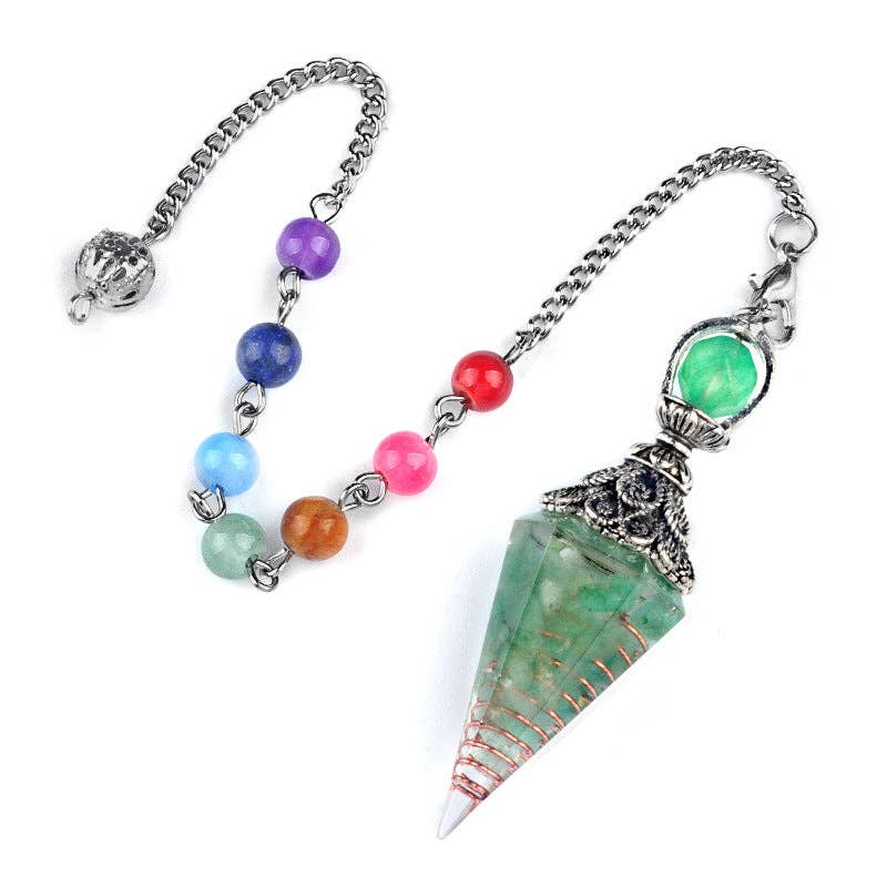 Hexagonal Cone Gravel Pendulum with Chakra Chain - CS