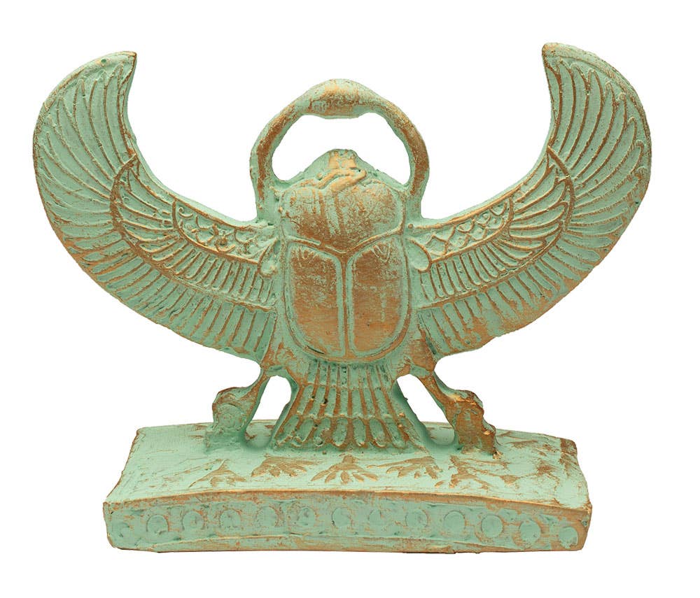Winged Scarab Double-Sided Statue Patina - 4" -Made in Egypt