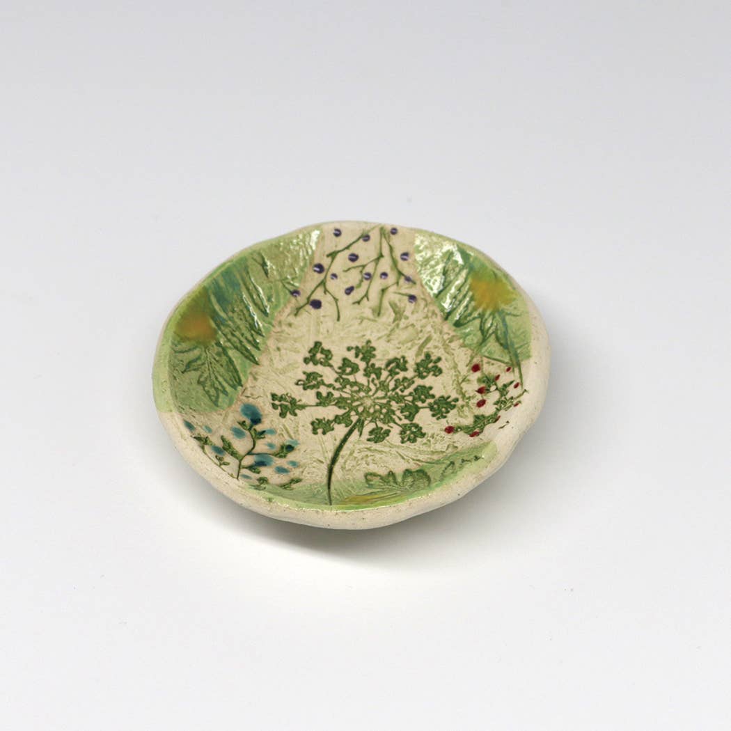 Pottery Dish Bowl - Pressed Flowers  Handmade USA