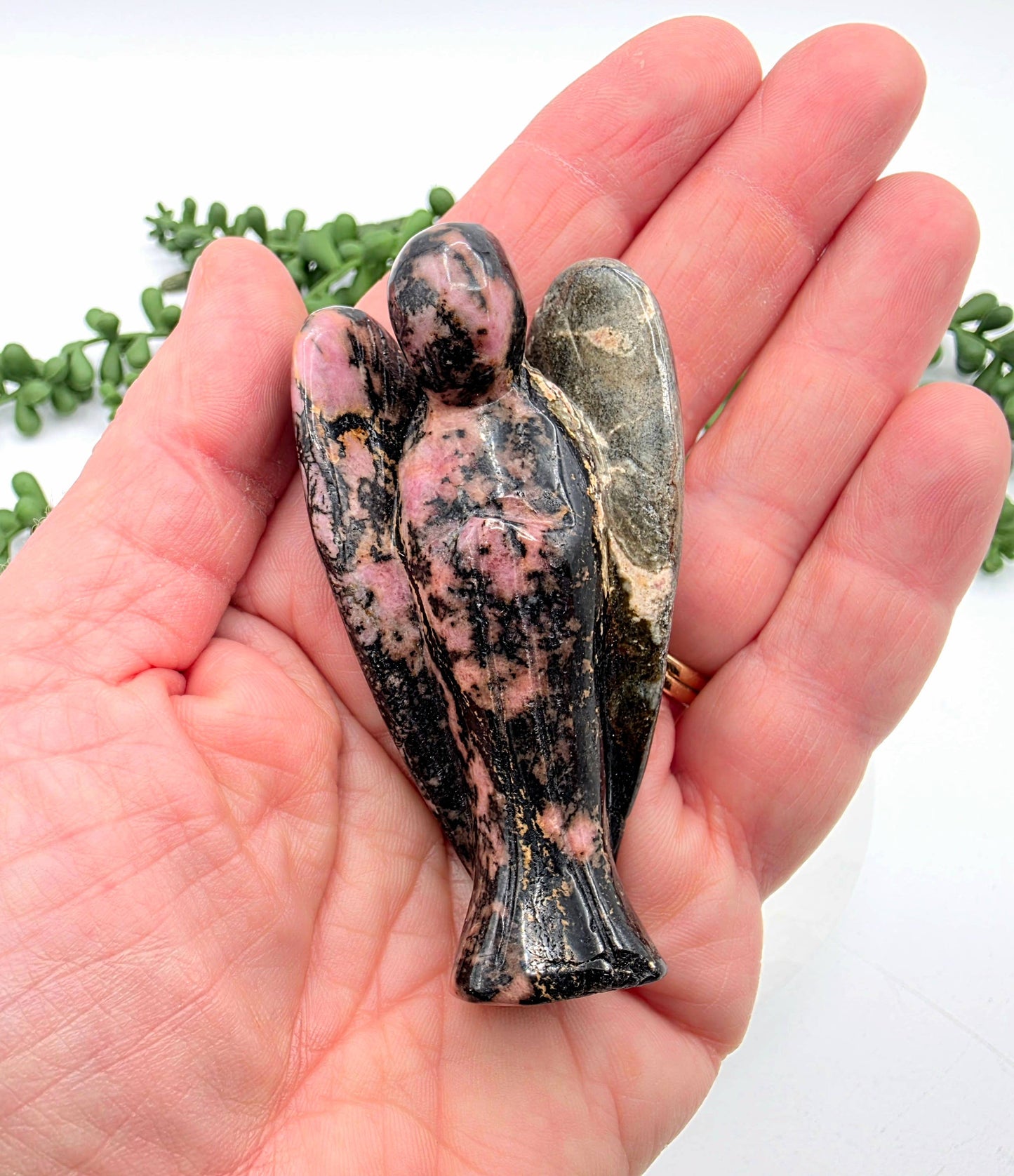 Rhodonite Gemstone Angel Figurine (3")