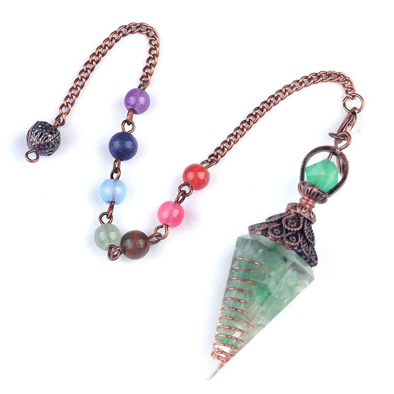 Hexagonal Cone Stone Pendulum with Chakra Chain - CS
