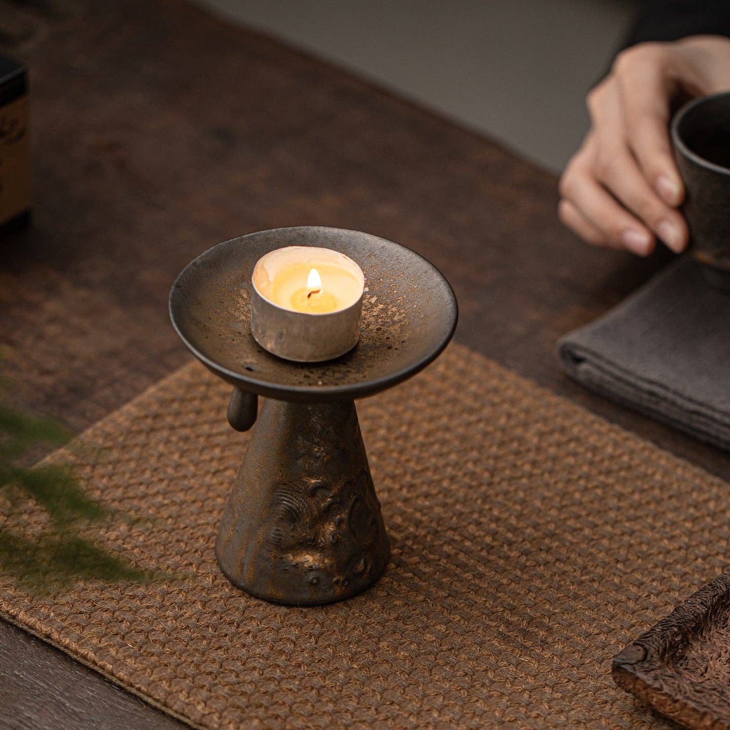 Gilded Iron Glaze - Wave Pattern Incense Burner/Candlestick