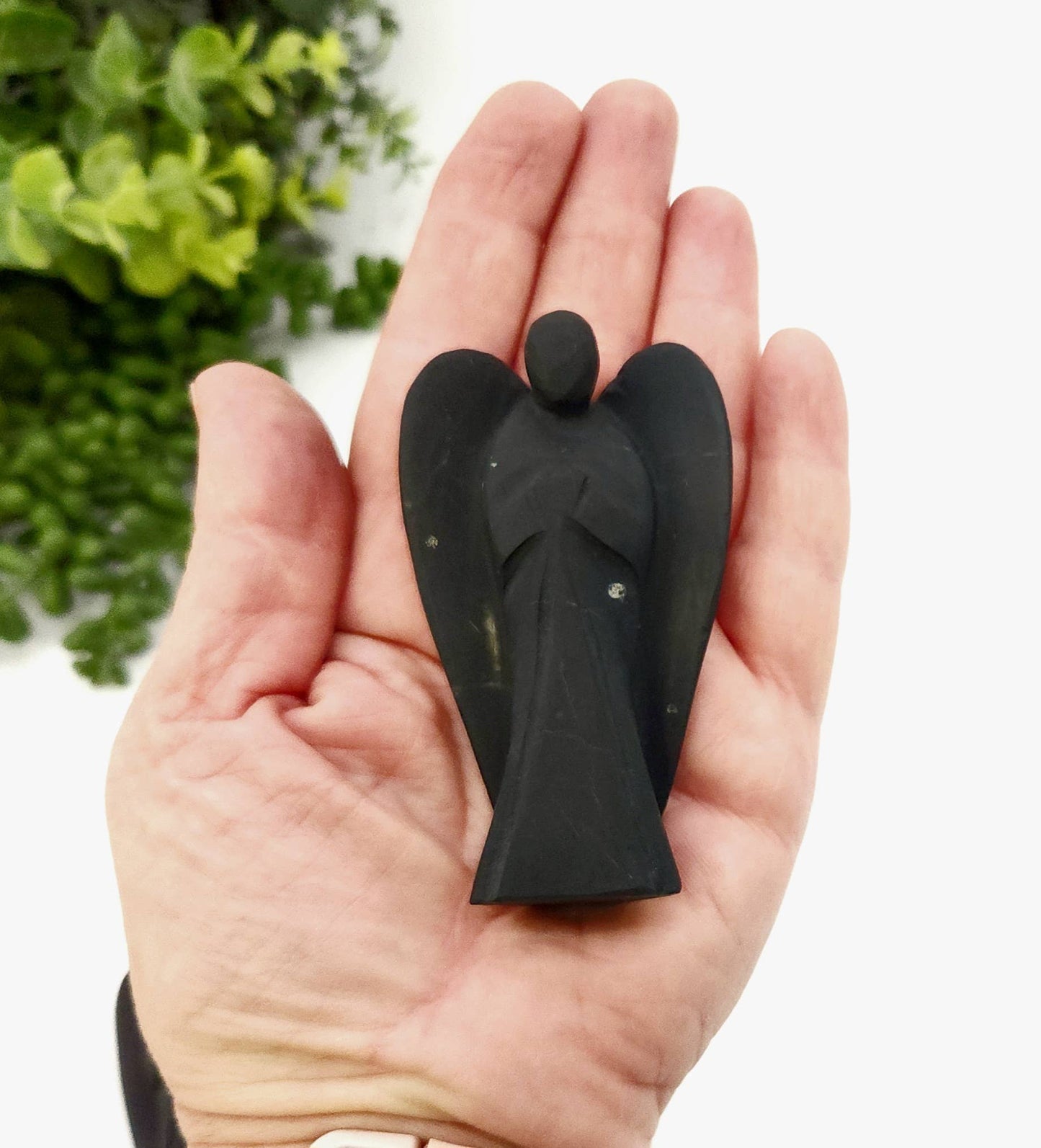 Shungite Hand Carved Gemstone Angel Figurine 2" Tall