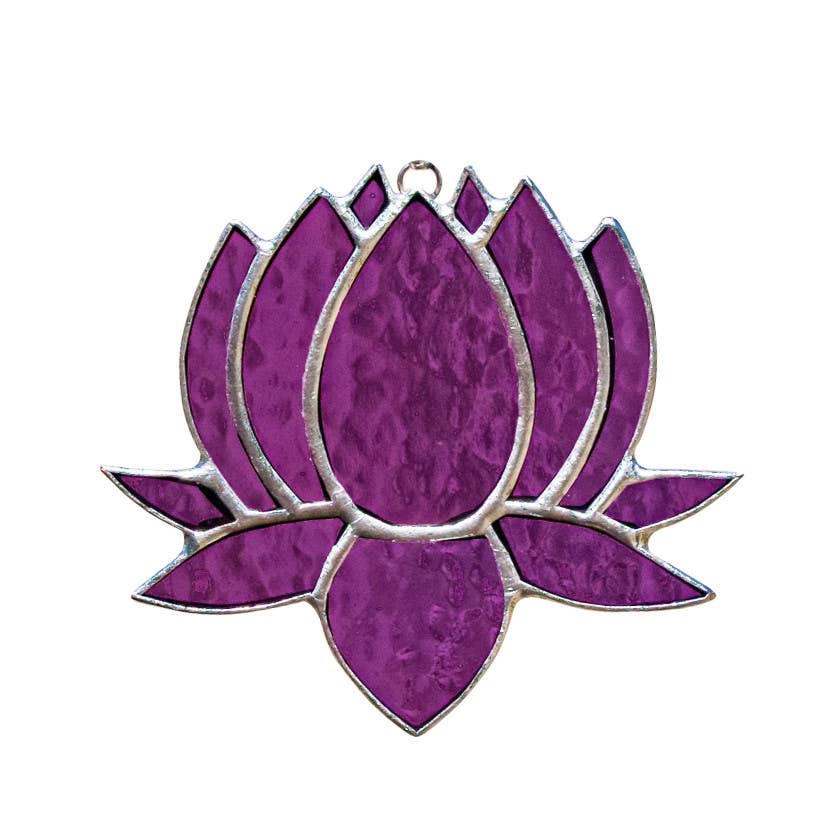 Small Lotus Stained Glass Suncatcher 3" x 4" - Nature Decor