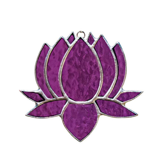Small Lotus Stained Glass Suncatcher 3" x 4" - Nature Decor