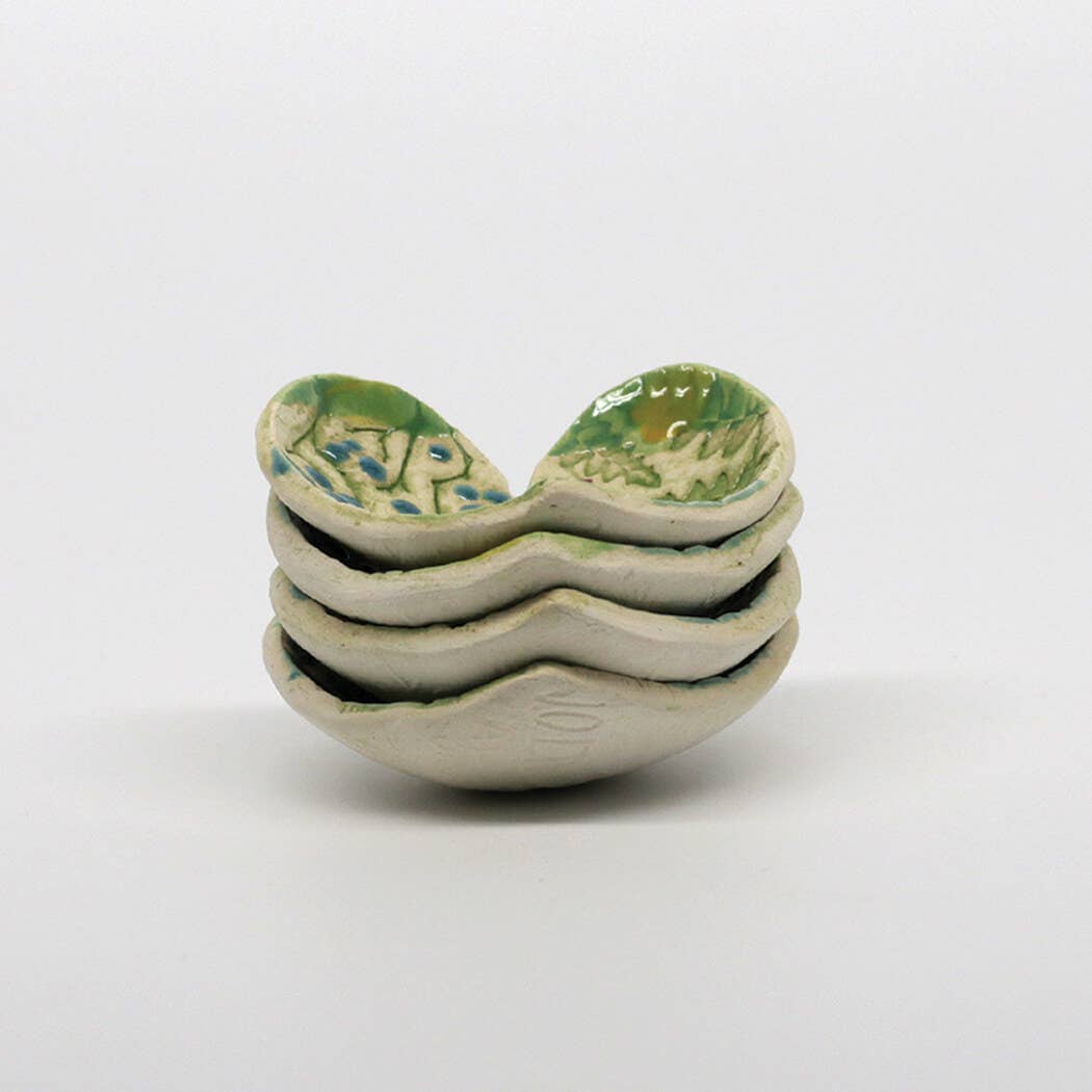 Pottery Dish Bowl - Heart Small Pressed Flowers Handmade USA