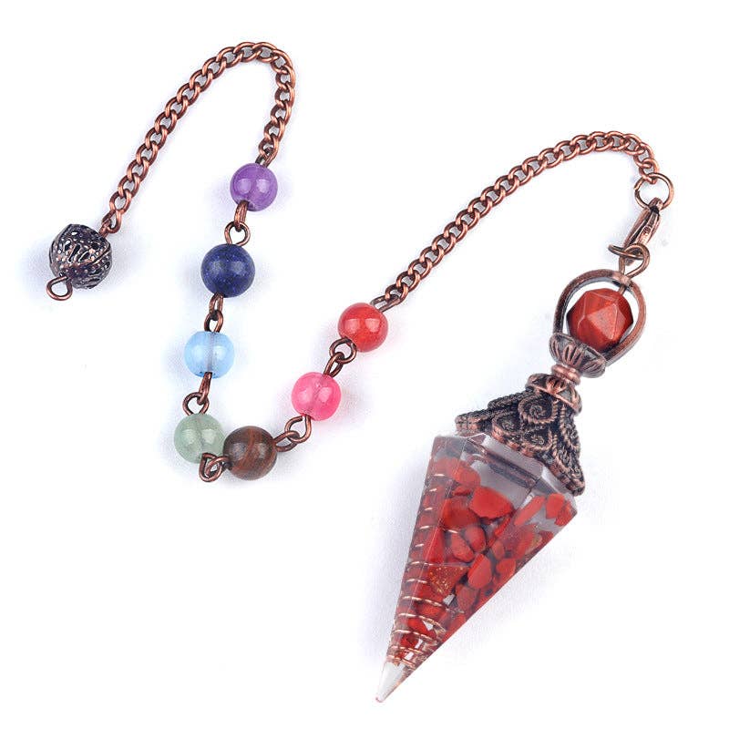 Hexagonal Cone Stone Pendulum with Chakra Chain - CS