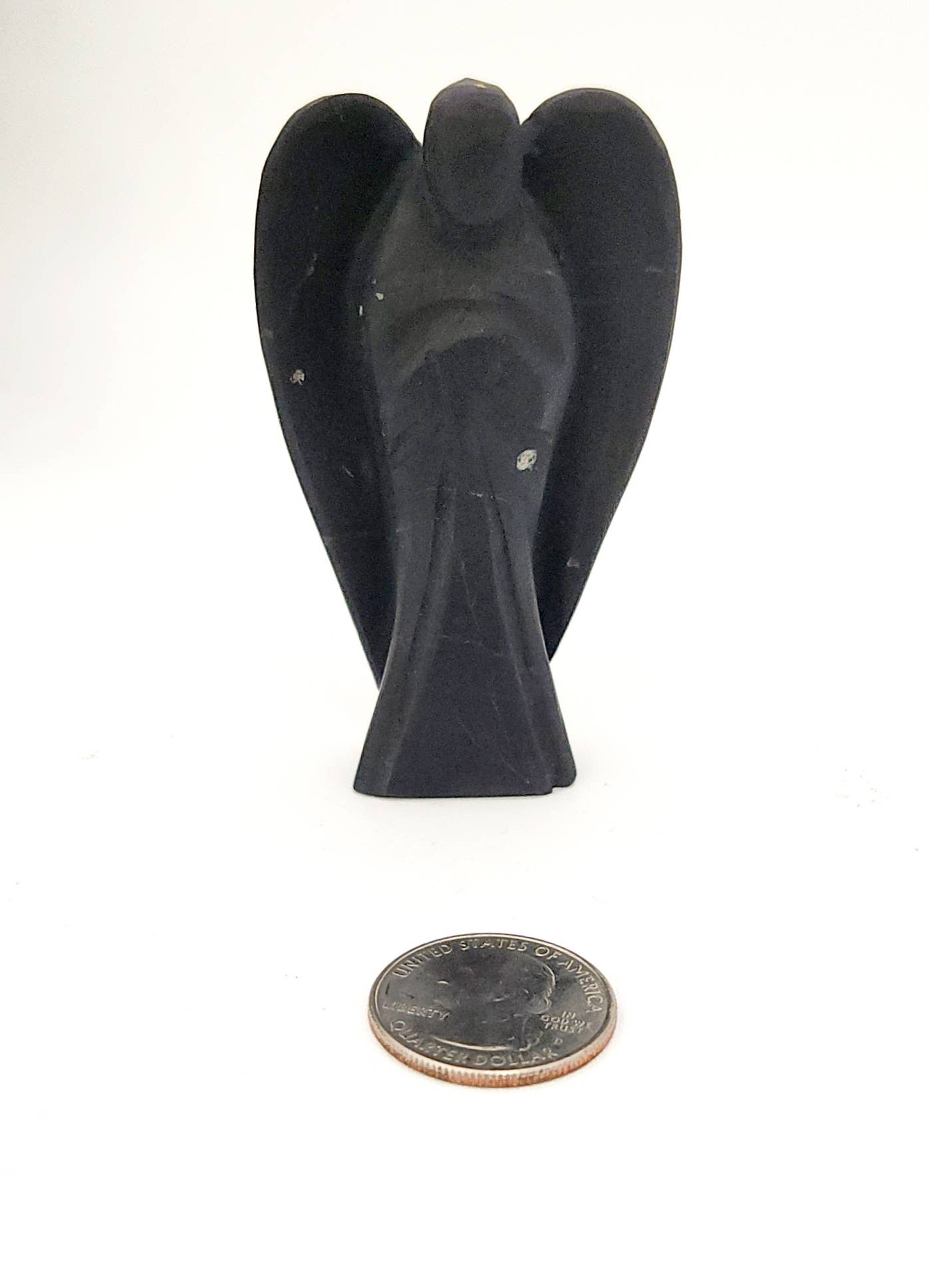 Shungite Hand Carved Gemstone Angel Figurine 2" Tall