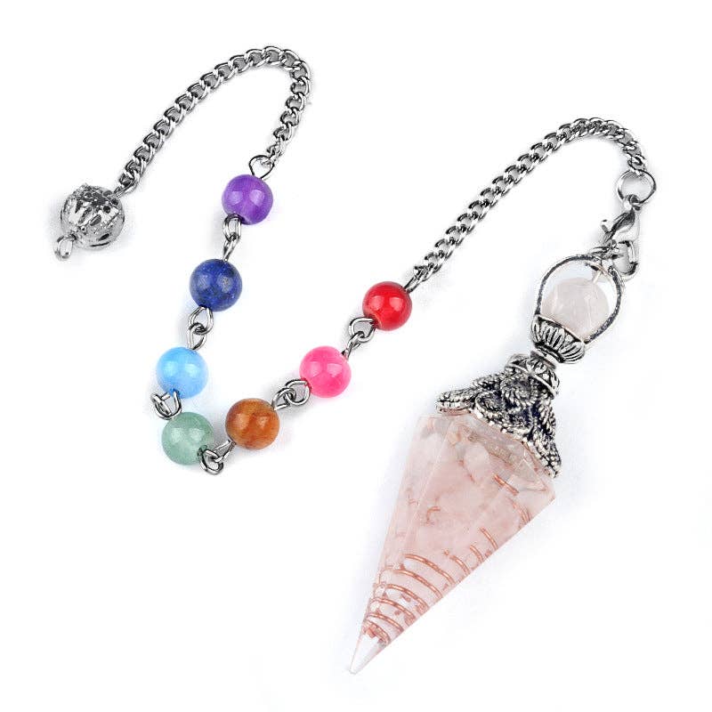Hexagonal Cone Gravel Pendulum with Chakra Chain - CS
