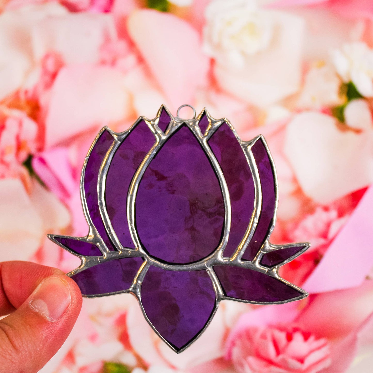 Small Lotus Stained Glass Suncatcher 3" x 4" - Nature Decor