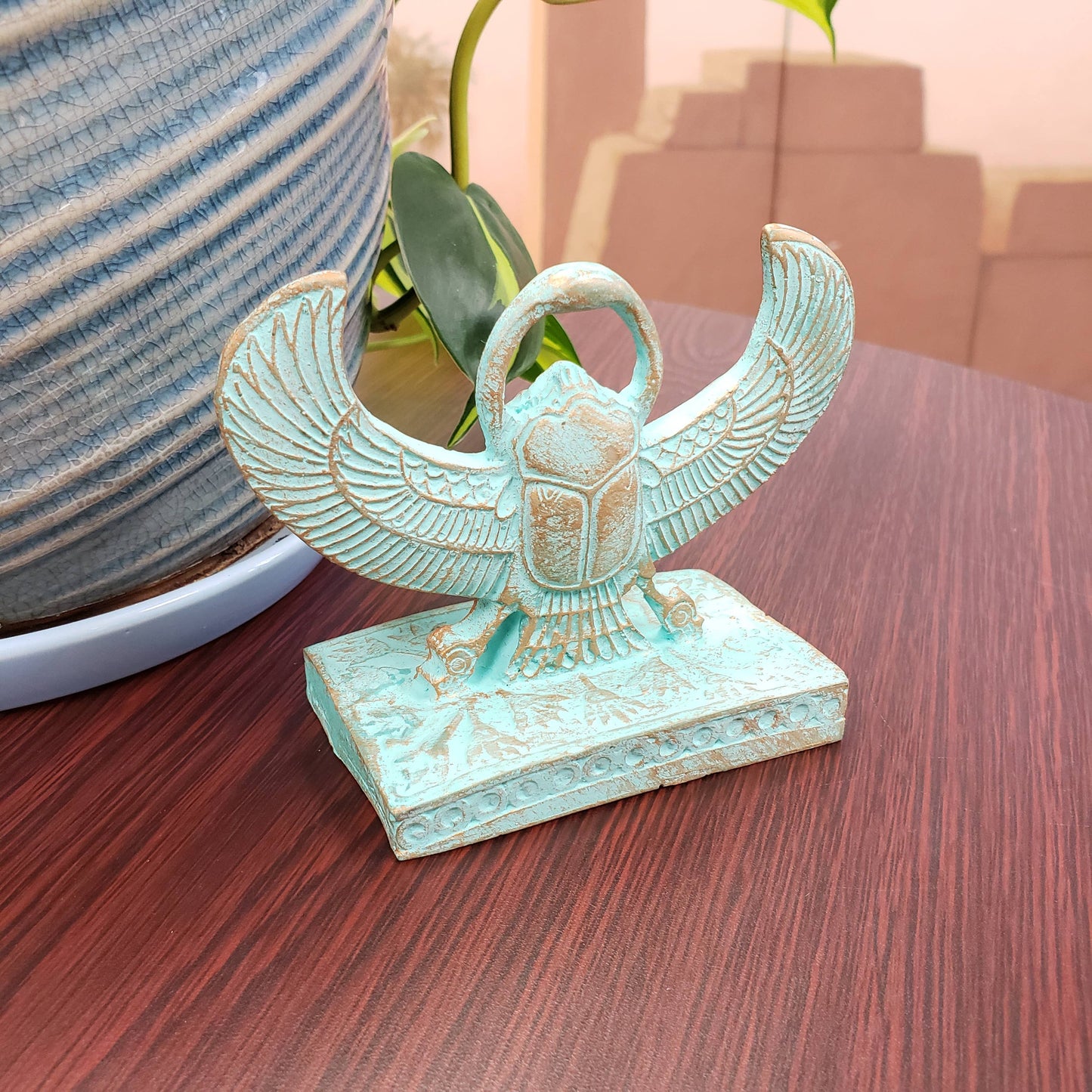 Winged Scarab Double-Sided Statue Patina - 4" -Made in Egypt