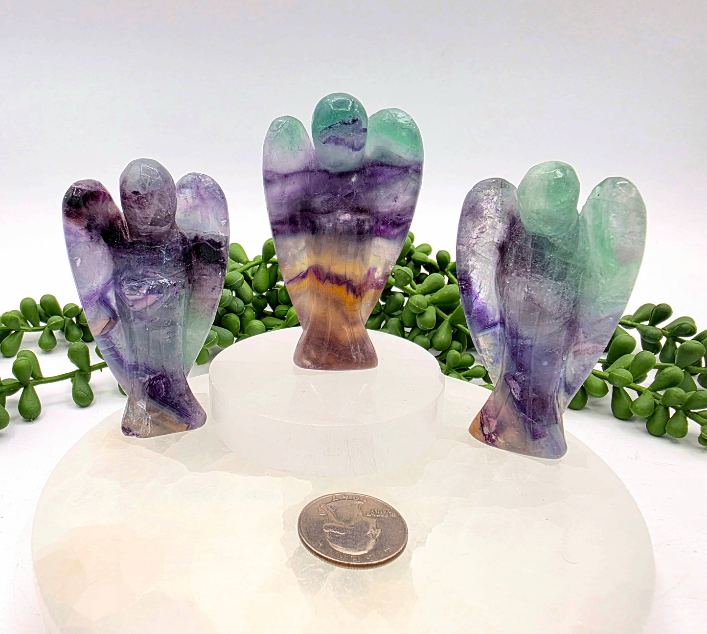 Rainbow Fluorite Gemstone Angel Figurine (3")