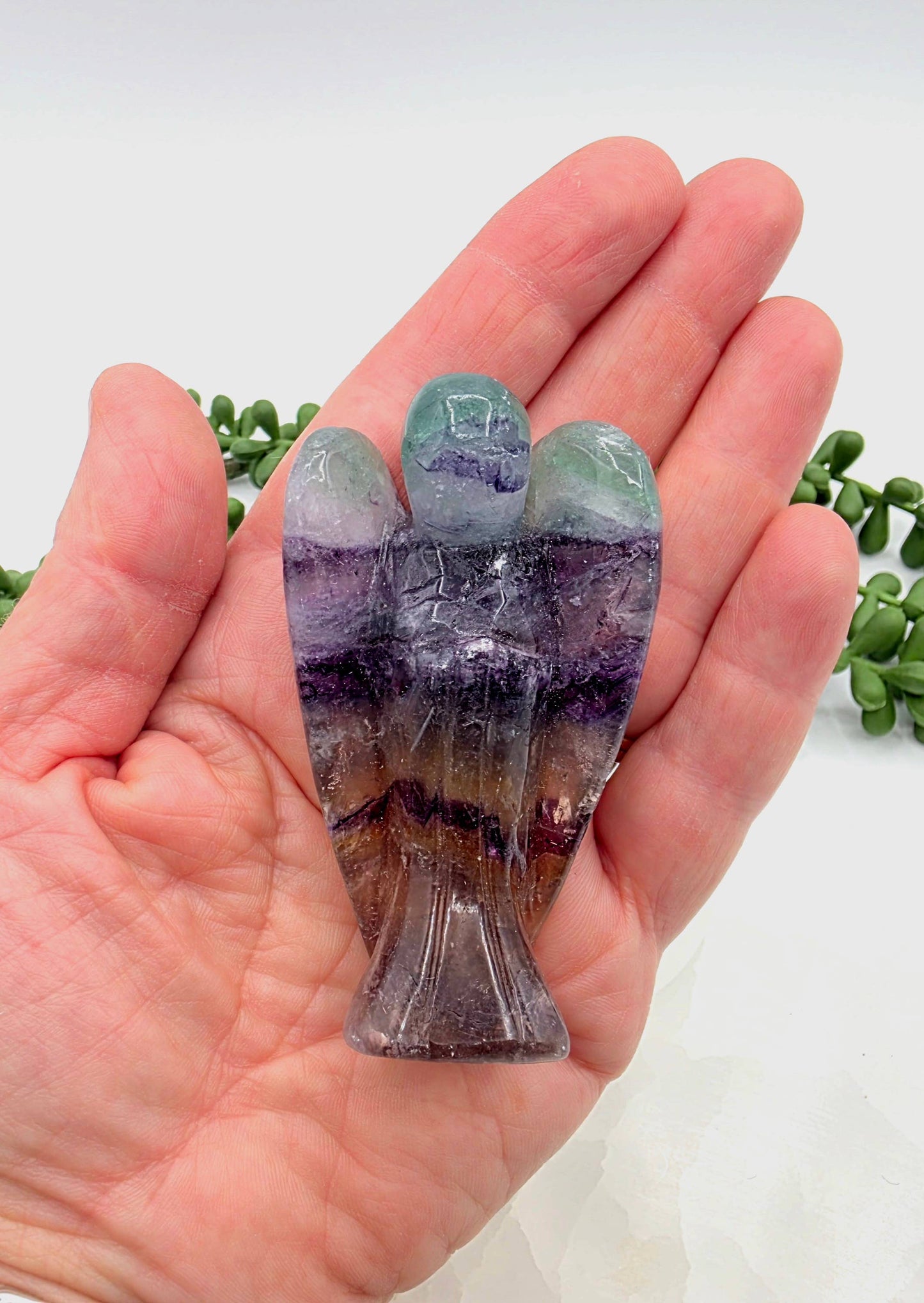 Rainbow Fluorite Gemstone Angel Figurine (3")