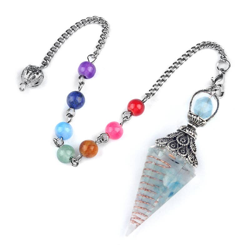 Hexagonal Cone Gravel Pendulum with Chakra Chain - CS