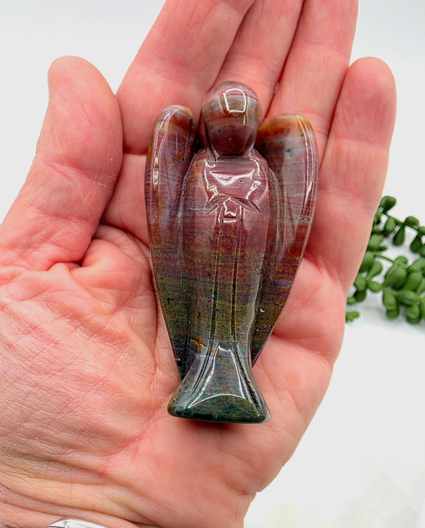 Ocean Jasper Gemstone Angel Figurine (3")