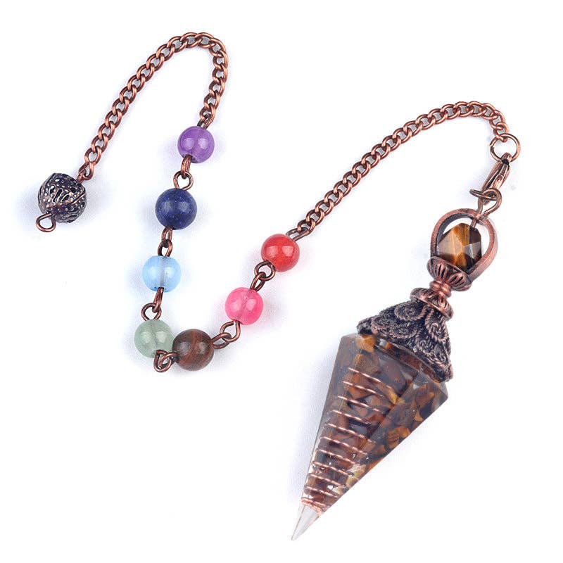 Hexagonal Cone Stone Pendulum with Chakra Chain - CS