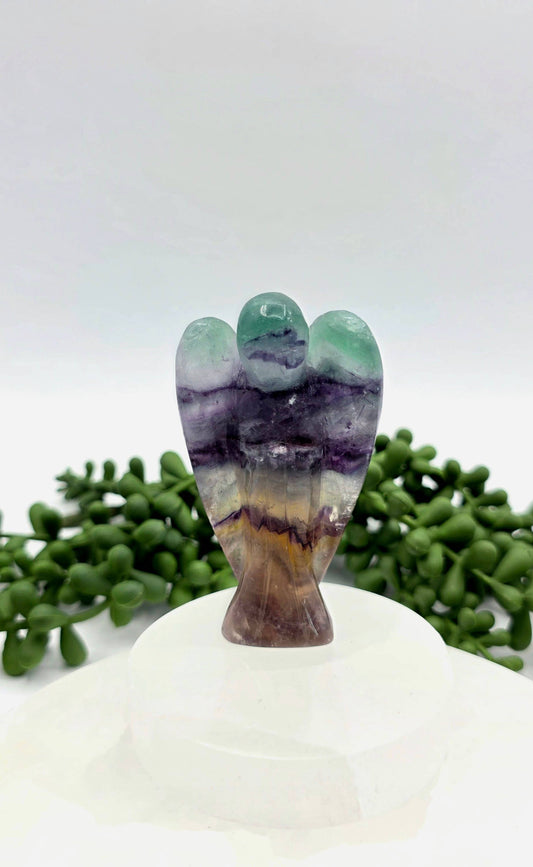 Rainbow Fluorite Gemstone Angel Figurine (3")