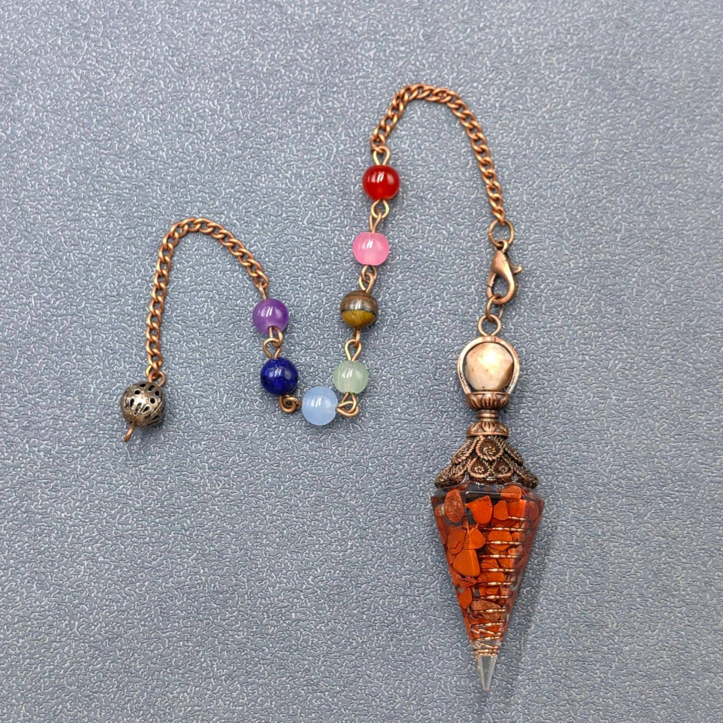 Hexagonal Cone Stone Pendulum with Chakra Chain - CS