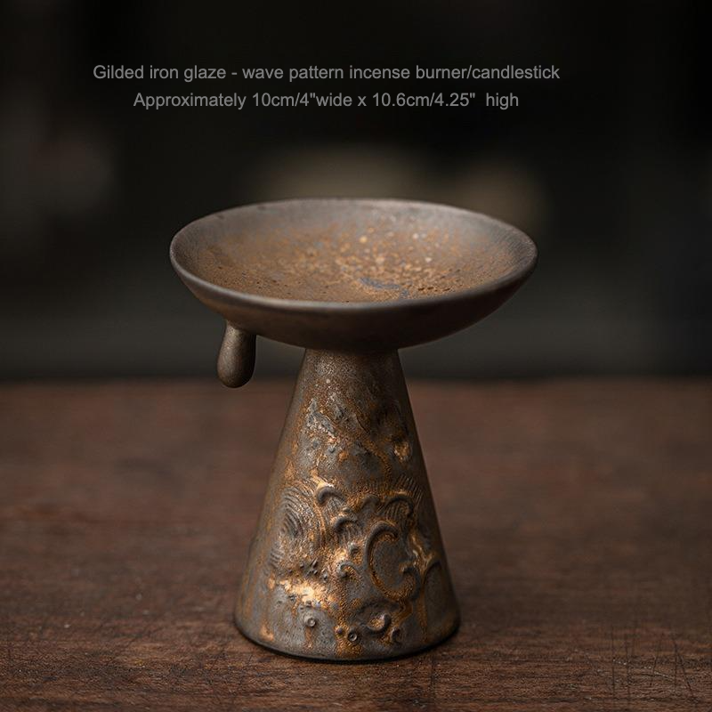 Gilded Iron Glaze - Wave Pattern Incense Burner/Candlestick