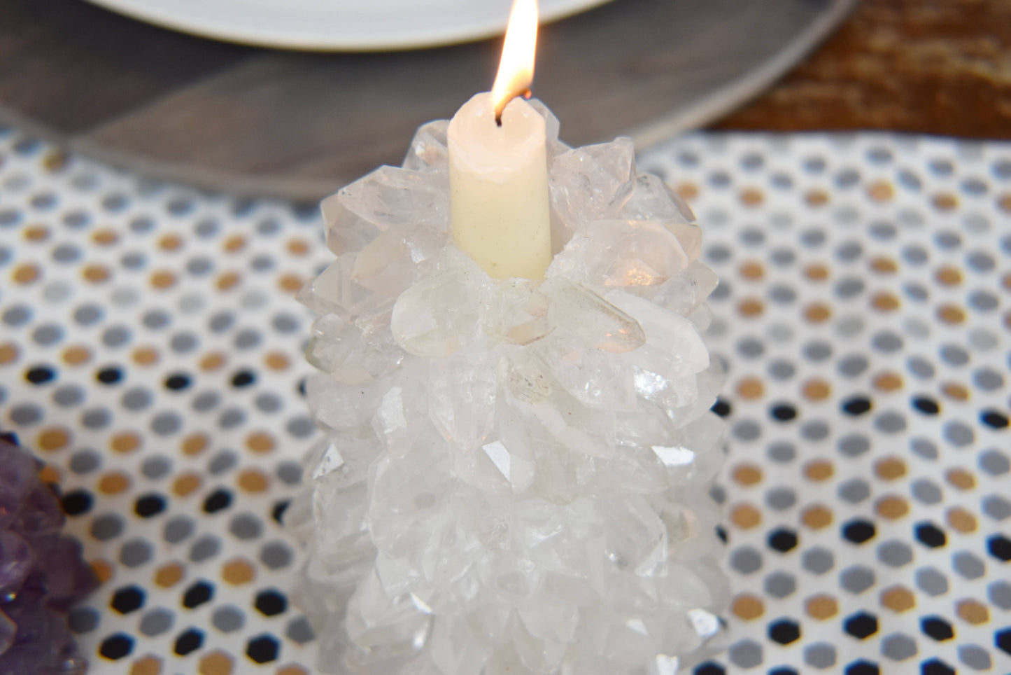 Natural Crystal Quartz Taper Candle Holder