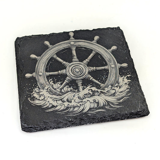 Slate Stone Coaster - Ships' Wheel