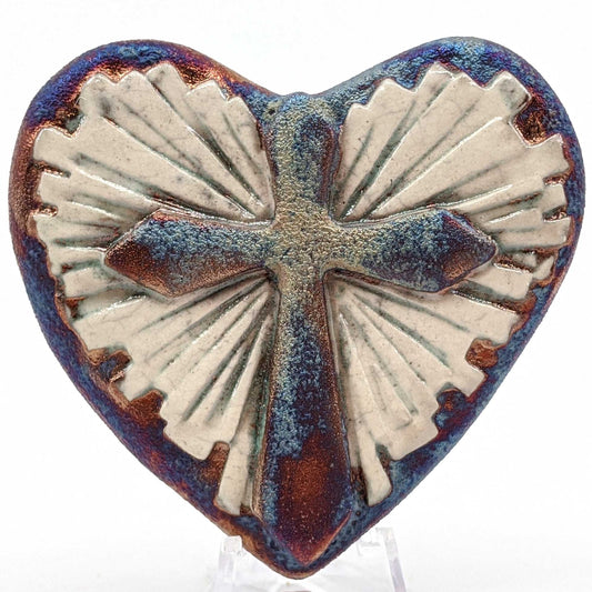 Raku Pottery Blessed Heart - Cross