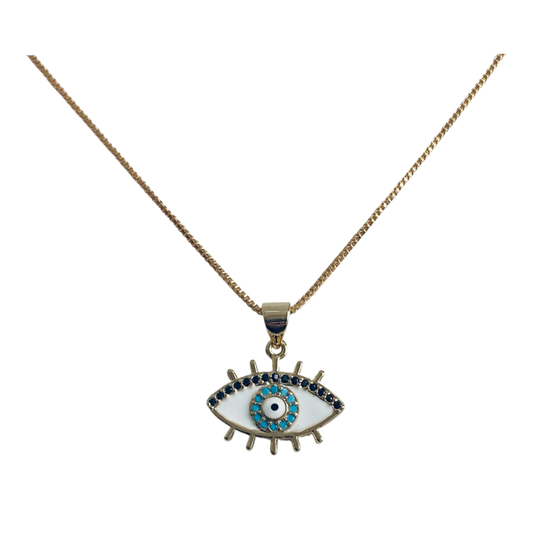 White Enamel Evil Eye Necklace