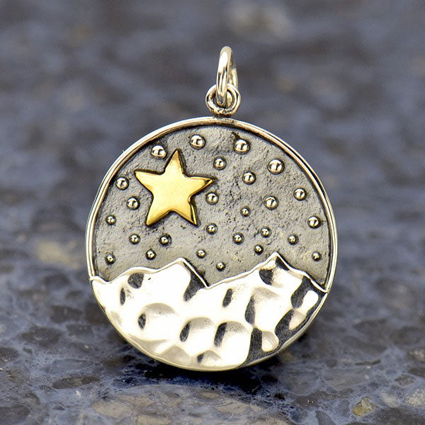 Sterling Silver Mountain Pendant with Bronze Star