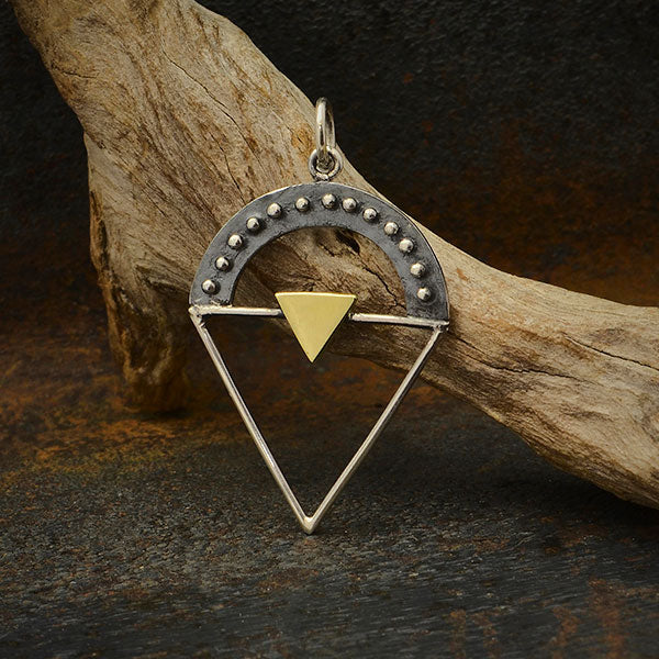 Silver Triangle Charm with Granulation and Bronze