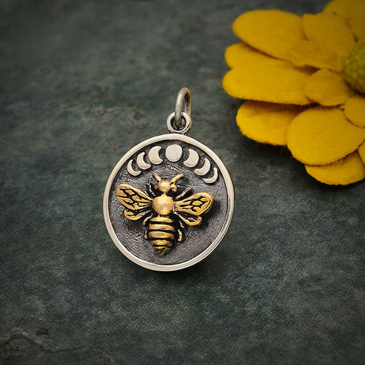 Sterling Silver Moon Phase Charm with Bronze Bee